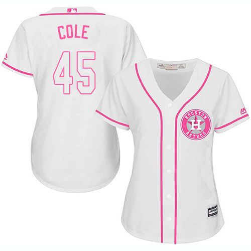 Astros #45 Gerrit Cole White/Pink Fashion Women's Stitched MLB Jersey
